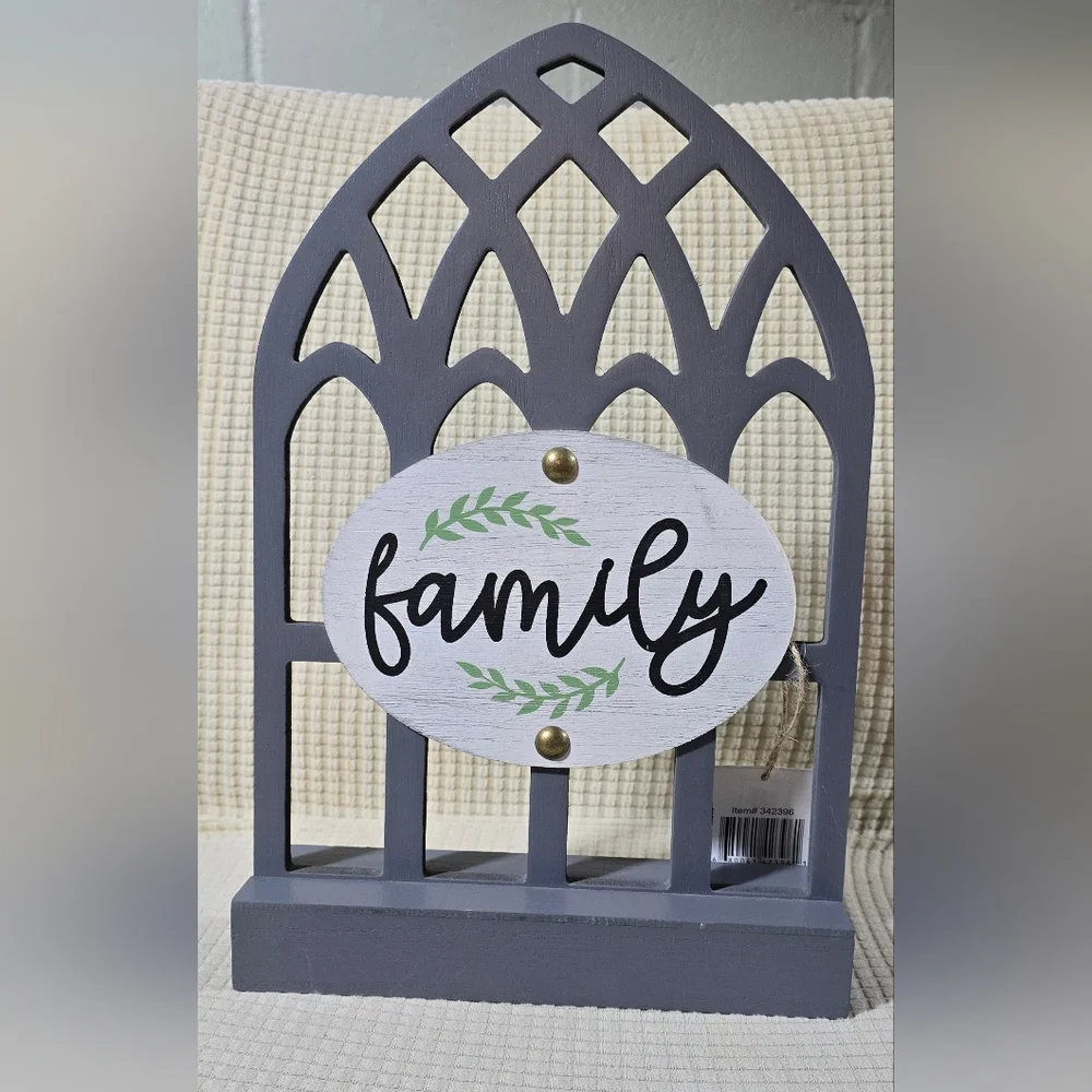 Wooden Tabletop Arch "Family" Decor Rustic Farmhouse Cathedral Window Design NWT - Picture 2 of 8
